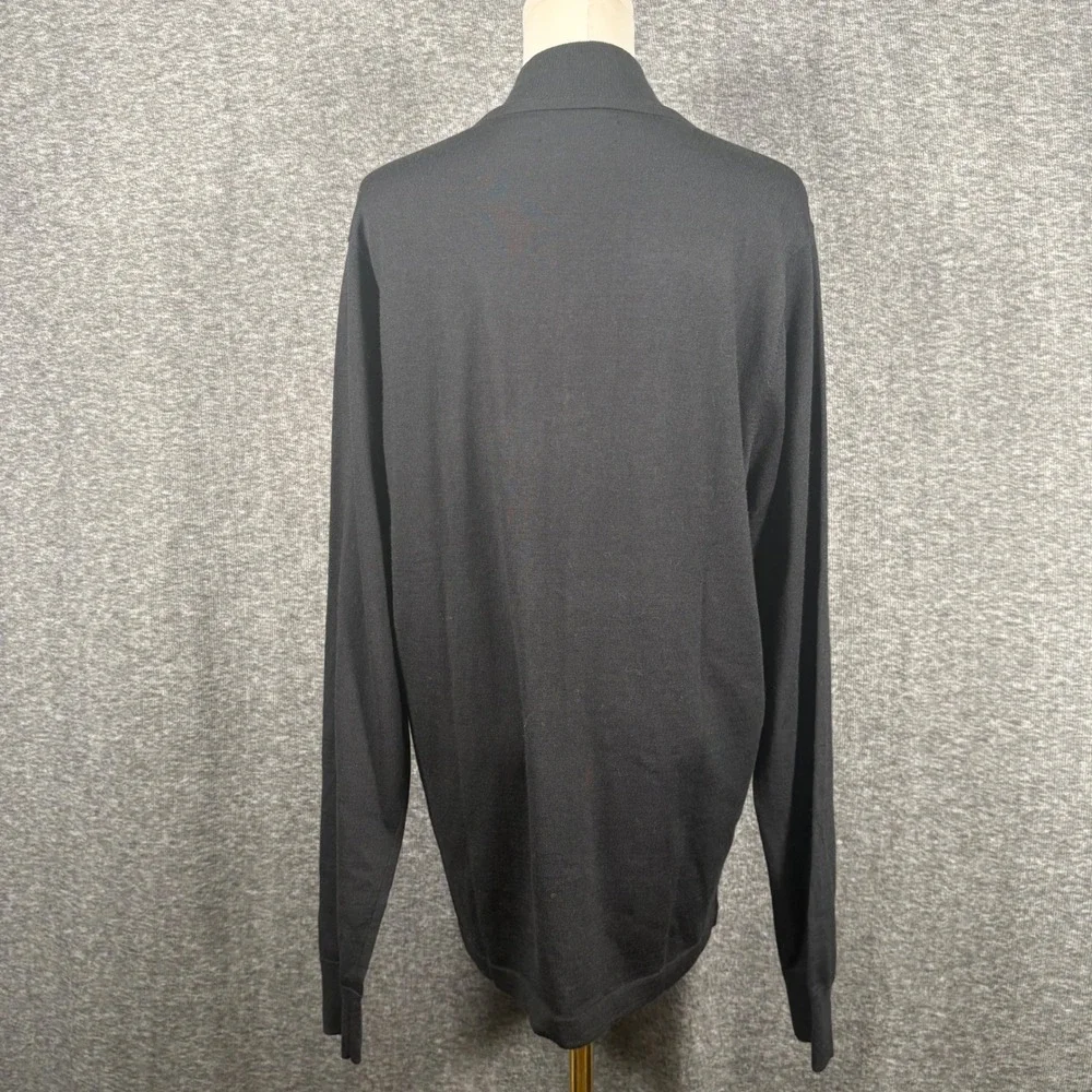 Nordstrom Mens Shop Black Merino Wool CoolMax Quarter Zip Sweater Medium